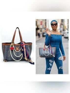 Gucci RARE Denim Abbey Blue and Brown Tote Bag